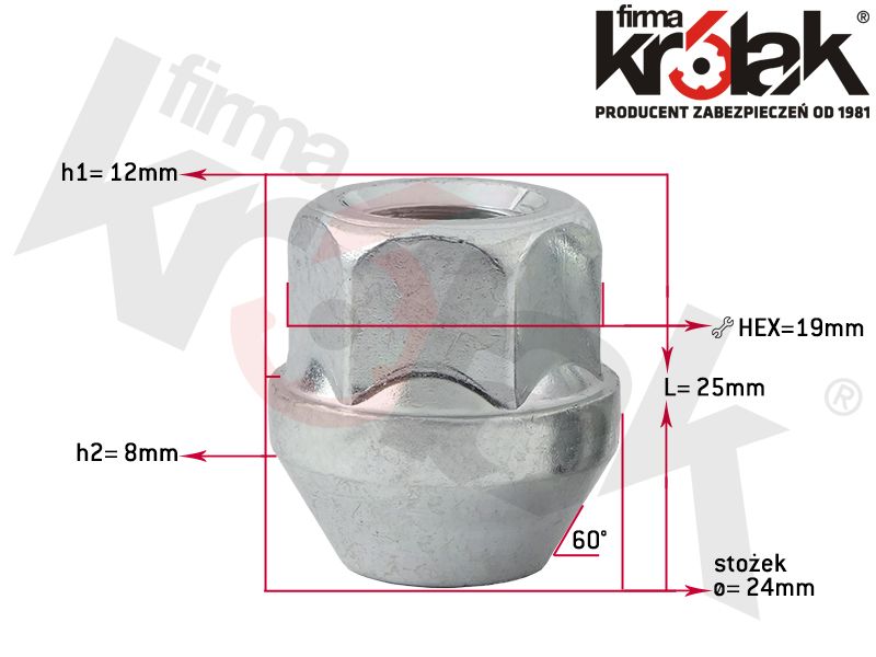 Parametry / wymiary nakrętek przelotowych do felg aluminiowych, producent Ellis: Chevrolet Spark ; Daewoo Matiz ; Opel Agila ; Fiat Seicento Sporting ; Ford Maverick ; Infinity G20 , G25 , G35 , G37 , I30 , J30 , JX30 , M30 , M35 , M37 , M45 , M56 , EX35 , EX37 , FX35 , FX37 , FX45 , FX50 , Q45 , Q50 , QX4 , QX56 ; Lada Niva ; Nissan 100NX , 200SX , 300ZX , 350Z , 370Z , Almera , Altima , Avenir , Bluebird , Cedric , Cube Z10 Z11 , Dualis , Elgrand , Juke F15 , King Cab , Maxima , Micra I II , Murano , Note E12 , Pathfinder , Patrol , Pixo , Primera , Qashqai , Quest , Rogue , Sentra , Serena , Skyline , Sunny , Terrano , X-Trail ; Subaru Forester , Impreza , Justy , Outback , Legacy ; Suzuki Aerio , Alto , Baleno , Cappuccino , Carry , Cultus , Estem , Every , Forsa , Grand Vitara , Ignis I , Jimny , Kei , Liana , Marutti , Samurai , Sidekick , Swift I , SX4 , Wagon R+ I , Vitara , X90 ; Volvo 340 , 360 nakretki-do-felg-stozkowe-s-069b-m12x1.25-19-p-5-800x600-wymiar-krolak