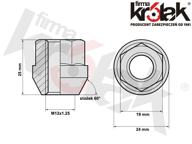 Szkic parametry / wymiary nakrętek przelotowych do felg aluminiowych, producent Ellis: Chevrolet Spark ; Daewoo Matiz ; Opel Agila ; Fiat Seicento Sporting ; Ford Maverick ; Infinity G20 , G25 , G35 , G37 , I30 , J30 , JX30 , M30 , M35 , M37 , M45 , M56 , EX35 , EX37 , FX35 , FX37 , FX45 , FX50 , Q45 , Q50 , QX4 , QX56 ; Lada Niva ; Nissan 100NX , 200SX , 300ZX , 350Z , 370Z , Almera , Altima , Avenir , Bluebird , Cedric , Cube Z10 Z11 , Dualis , Elgrand , Juke F15 , King Cab , Maxima , Micra I II , Murano , Note E12 , Pathfinder , Patrol , Pixo , Primera , Qashqai , Quest , Rogue , Sentra , Serena , Skyline , Sunny , Terrano , X-Trail ; Subaru Forester , Impreza , Justy , Outback , Legacy ; Suzuki Aerio , Alto , Baleno , Cappuccino , Carry , Cultus , Estem , Every , Forsa , Grand Vitara , Ignis I , Jimny , Kei , Liana , Marutti , Samurai , Sidekick , Swift I , SX4 , Wagon R+ I , Vitara , X90 ; Volvo 340 , 360 nakretki-do-felg-stozkowe-s-069b-m12x1.25-19-p-6-800x600-szkic-wymiar-krolak